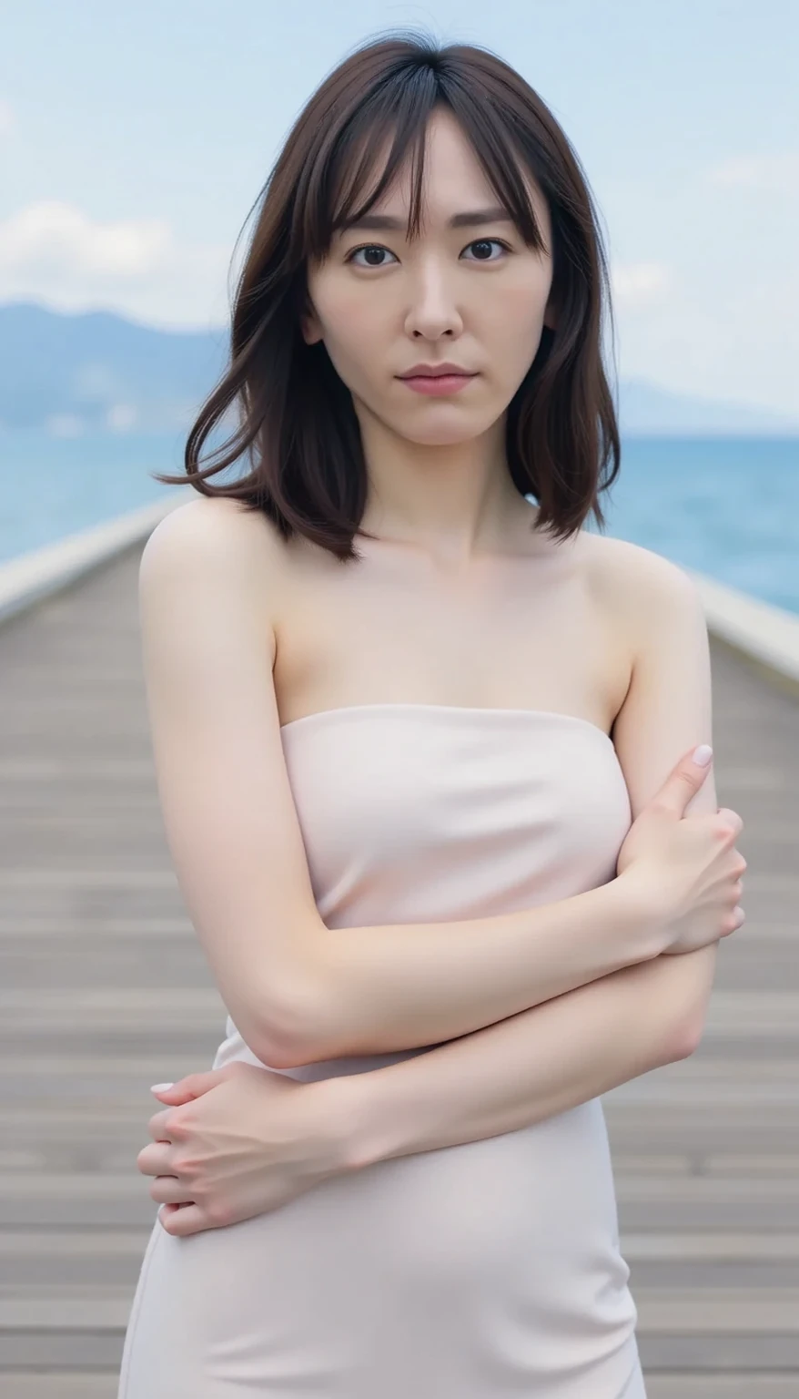 realistic, nude, Raise both your hands straight. Lift your two armpits straight. Above head. Show the texture of your armpits. In front of the camera. Armpit detail. Smooth armpits. Fine. , realistic nipple, topless, small breast, 1girl, white hair, purple eyes, glowing eyes, parted lips, SHOW OFF PITS, FULL BODY SHOT, SHOW OFF PUBIC HAIR, VAGINA DETAILED, blush, night, flowers, sun,