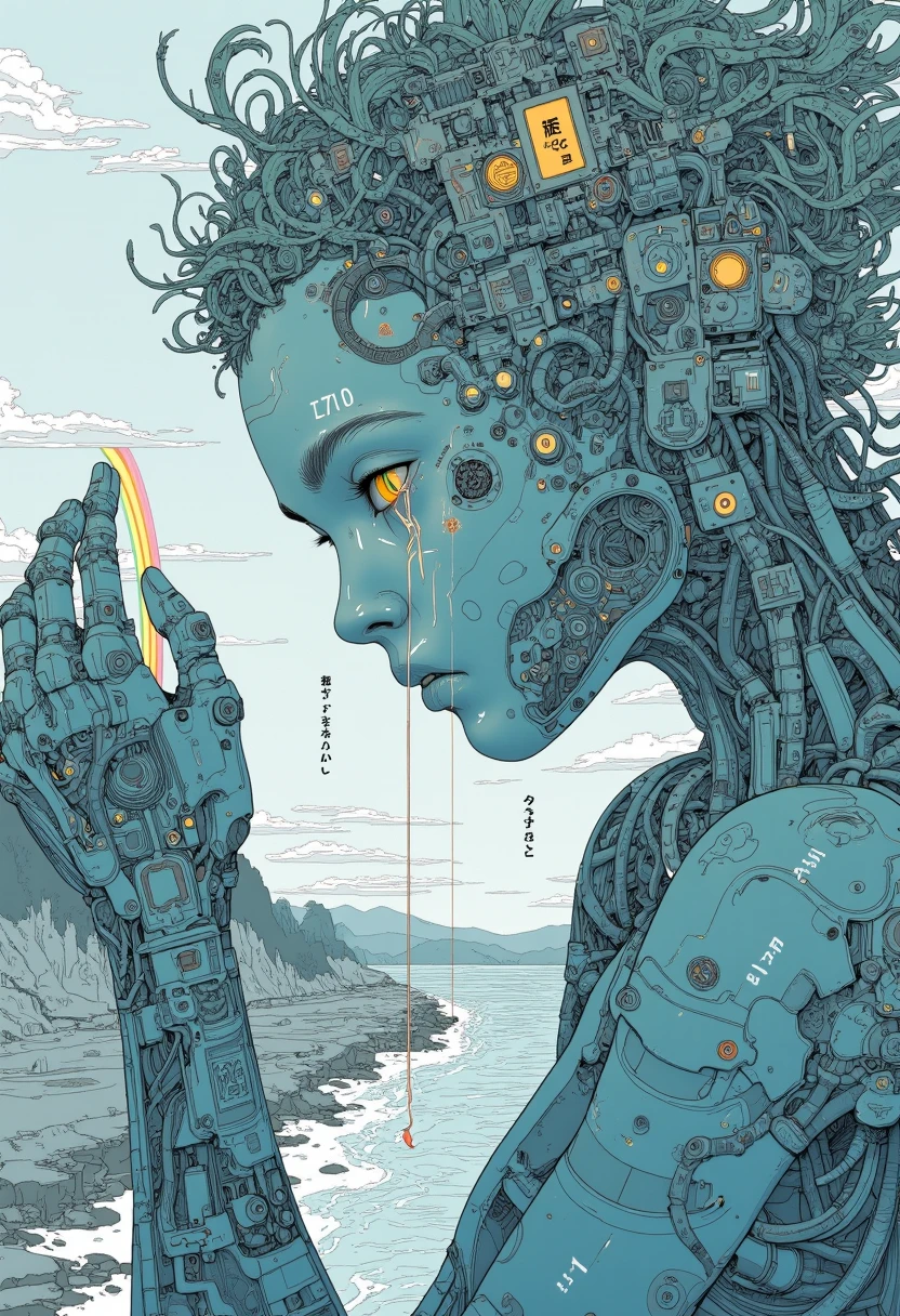 1 boy, purple eyes, solo, green eyes, city, lips, science fiction, cityscape <lora:DREAM:0.8>