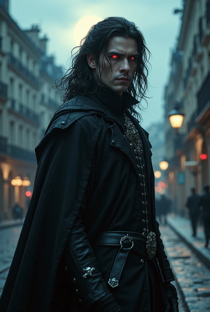 A vampire with curly brown hair and black eyes and red pupils, white and tall he has to be thin and a teenager of Brazilian ethnicity 
