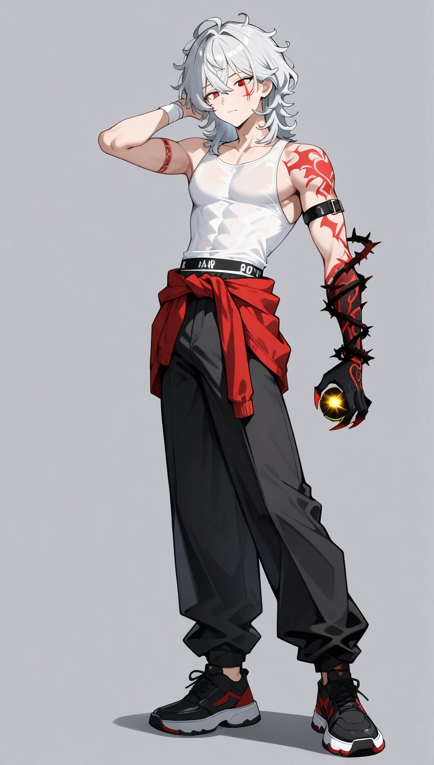 rough digital painting, (full body:1.2), 1boy, man, solo, [:formal costume design,:0.2] demolitionist, caucasian, black hair, (muscular:1) build,simple background, jrpg character concept art