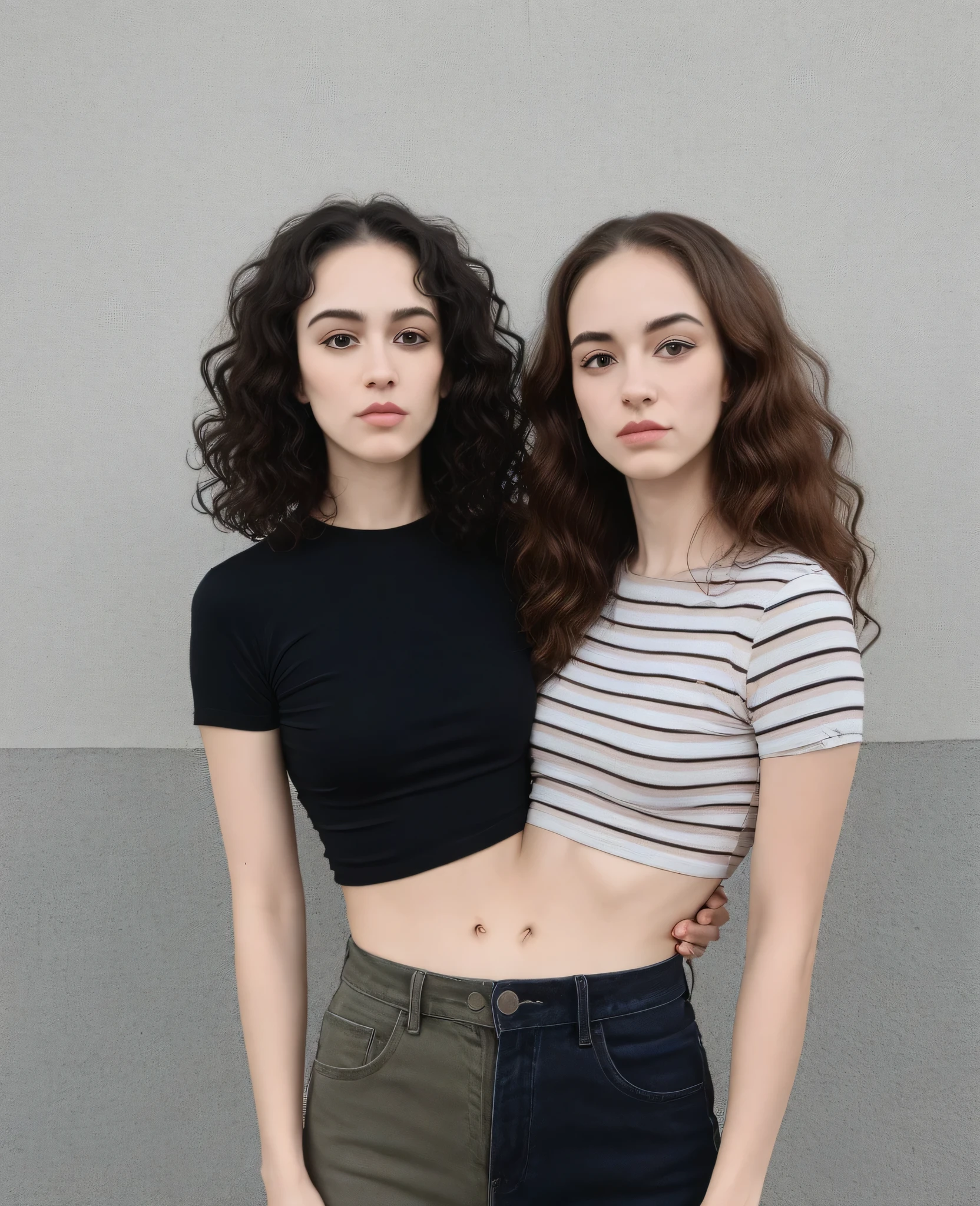  best resolution , 2 heads,  woman with two heads ,  connected , hipsters, curly hair, short hair, long hair,  one head nerdy, one head punk, waist,  , waist, outdoors