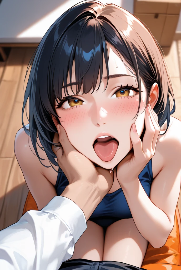 highest quality ,masterpiece, shape, very delicate and beautiful, very detailed ,cg ,unity ,8k wallpaper, wonderful, finely, masterpiece,highest quality,official art,very detailed cg unity 8k wallpaper,confused, incredibly confused, Super detailed, High resolution, very detailed,.beautiful detailed woman、small breast women(:1.6)、light shines on your face,Close-up of the face from the front、one woman、Opening her shirt to show her nipples、nipples are small、The areola is pale pink、No underwear、embarrassed look、woman hugs a man、She opens her mouth wide to take the erect penis、woman has sex with penis orally、A realistic erect penis for the viewer、the woman crawls on all fours、Detailed depiction of female tongue and penis、Women touch their own breasts、A large amount of sexual fluid is ejaculated from a penis onto a woman's face、The woman has sex fluids on her face、