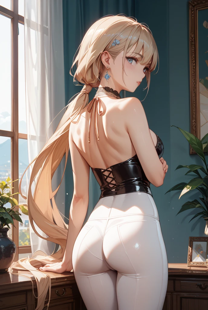 ((best quality)), ((masterpiece)), (detailed), 1girl, (big forhead:1.2),extremely detailed cute anime face, (((flat chest))), (flat chest:1.1),((((long twin braids,tight braids,long braid,braided hair,long hair)))),intricate eyes,beautiful detailed eyes,symmetrical eyes,(((detailed face))),beautiful detailed lips, looking at this, (((embarrassed))),(horrified expression),(panic),(crying),highres,(best quality),(ultra detailed,extremely detailed),perfect face details, ((masterpiece:1.4, best quality))+, (ultra detailed)+, long twintails, cute girl, (flat chest:1.1), small breasts, slim body, skinny, (narrow hips), prominent collarbones, skinny arms, flat stomach, visible hip bones, long hair, red hair, white hair, blonde hair, dark hair, ponytail, thick ponytail, heavy ponytail, small breasts, perfect face, small breasts (flat chest:1.1), NSFW, long revealing gown,Detailed body,Full limbs,(from behind), (turning), NSFW, (flat chest:1.1), wild environment, jungle, nature