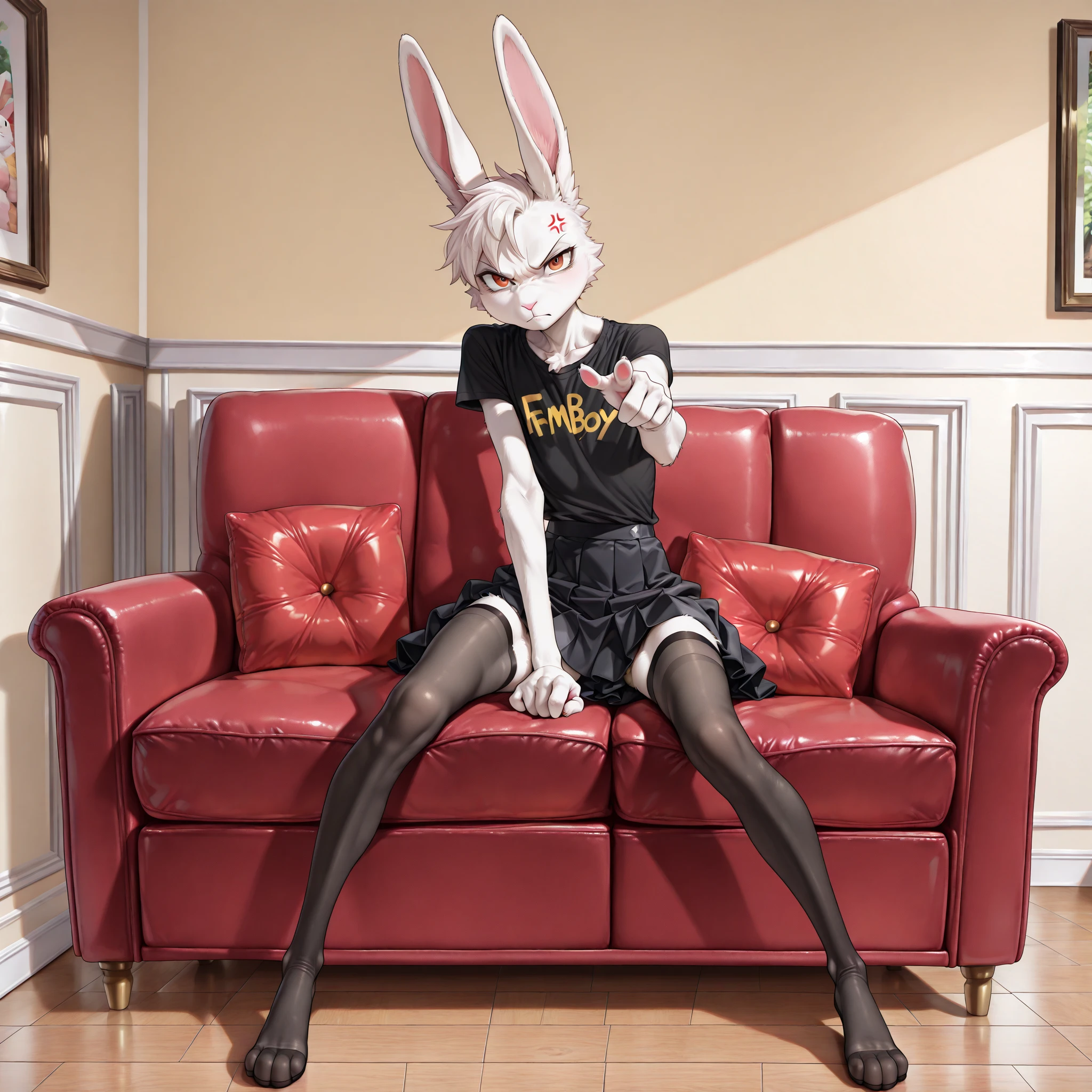 A cute cosplay woman (Cate Blanchett (25)) is wearing Bunny Ears while costumed as Kill La Kill Ryuko Matoi, show her from head to toe, full body shown