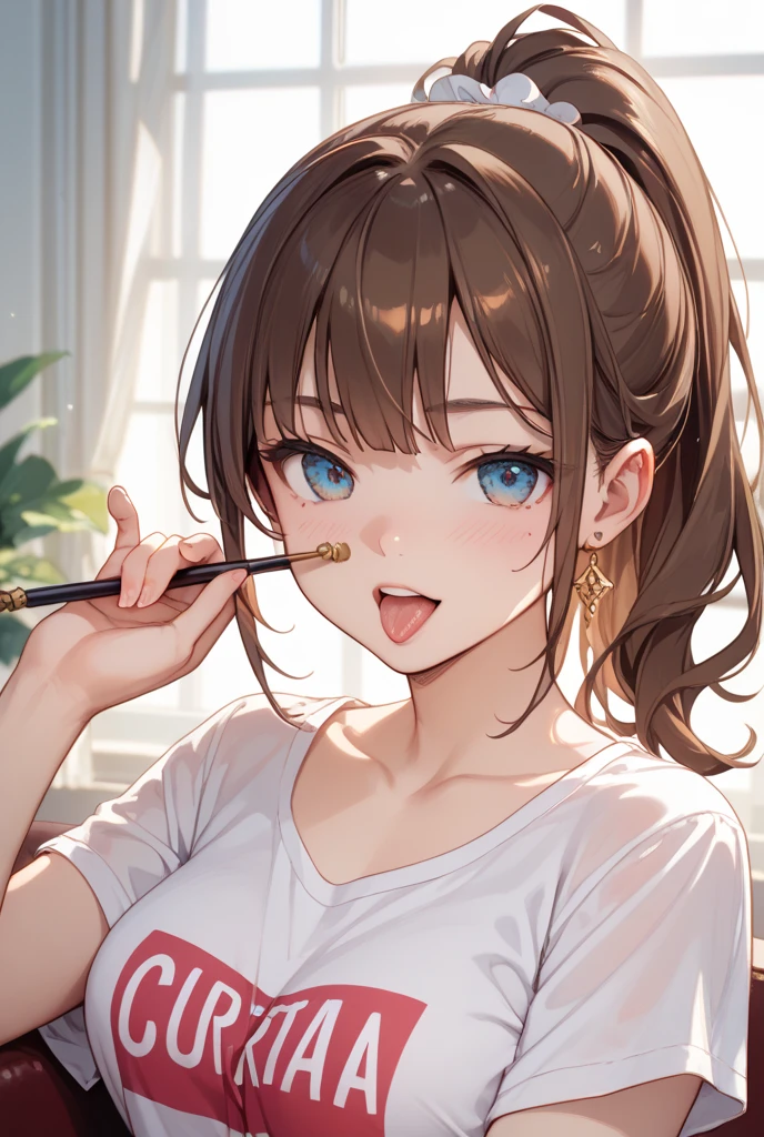 ((Highest quality)), ((masterpiece)), (detailed), (a mature housewife), beautiful, 36 years old, long shiny brown hair, ((closed eyes)), ((face focus)), in red dress, hair tied up, nsfw, lips, tongue out,((excessive cum on tongue)), chin up, close up, drool, (drivel), embarrassed, in heat, sweat, ecstasy, orgasm, vulgarity, from above, looking up at viewer, 