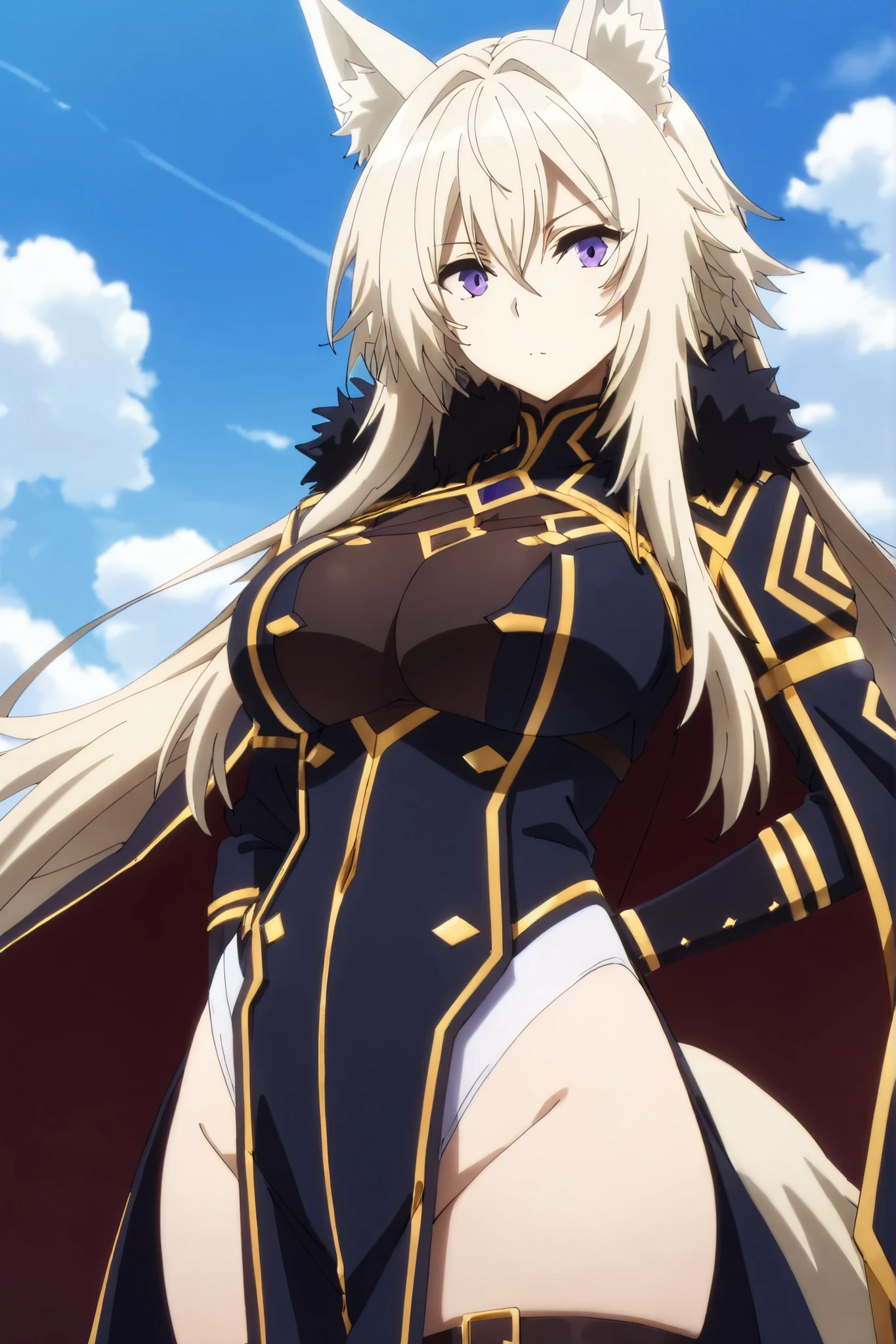 masterpiece,Highest Quality,high resolution,very detailed,Zeta\(kage no jitsuryokusha ni naritakute!\),animal ear、purple eyes、golden hair,tail,uniform