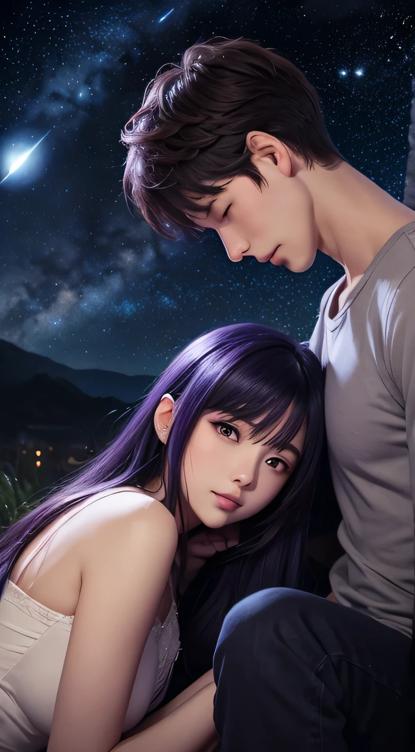 Anime couple sitting on the ground with stars in the background, inspired by Rumiko Takahashi, beautiful gemini twins, by Rumiko Takahashi, sirius a and sirius b, some cosmic angels, beautiful gemini good and evil, omori, official fan art, Star, in the art style of 8 0 s anime, Gemini, In a Japanese anime style