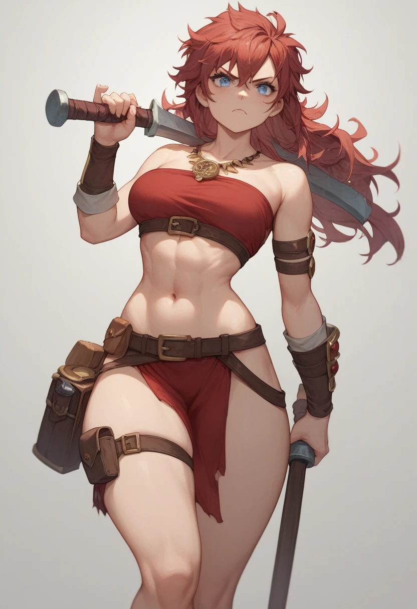 ((Simon Bisley)), Beautiful full-bodied woman, 30 years old, muscular and perfect body, barbarian warrior with little clothing, tiny thong, large breasts, generous neckline, holding a bloodstained sword, brave face, dark kingdom, sexy pose, walking among the rocks