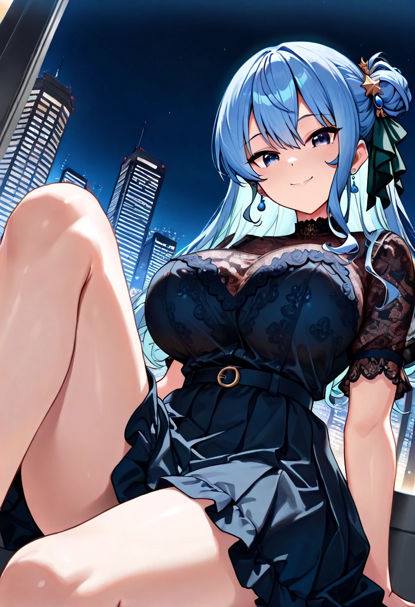 (night:1.7), Japan, cyber punk, City View, In front of the window,Wooden floor,
Stand in an upright and immobile position,
Blue jacket, Grey Shirt, clavicle, Deep valley,
jewelry,gem,bangs, Silver Hair, Blue eyes, Braiding,Long Hair, Low Ponytail, A bow tie,hair ornaments, Hair Clip,
1 person, 20-year-old,young woman,beautiful Finger,beautiful long legs,beautiful body,beautiful Nose,beautiful character design, Perfect Eyes, perfect face,Expressive eyes,
View your viewers, Center the image,(upper_body),(Focus on her face),
Official Art,Very detailed CG Unity 8k wallpaper, Perfect lighting,Farbeful, bright_front_face_Lighting,Glowing Skin,
(masterpiece:1.0),(Highest_quality:1.0), 超High resolution,4K,Very detailed,Large Breasts,
photograph, 8k, High resolution, High resolution, absurdes:1.2, 400 for Kodak Port, Film Grain, Blurred Background, bokeh:1.2, Lens flare, (Vibrant_Farbe:1.2)
(beautiful,chest), (beautiful_face:1.5),(narrow_Waist),upper body,from front,bra lift,