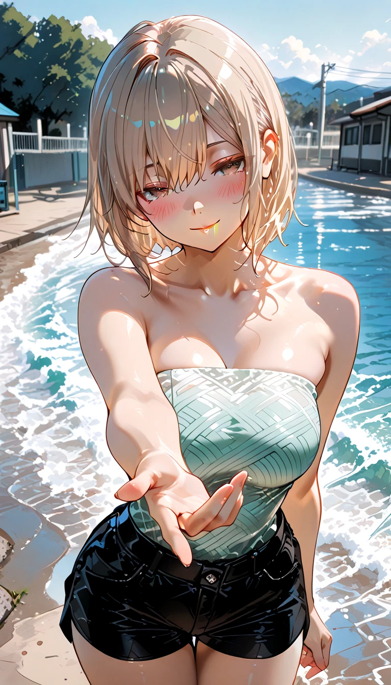 Random Swimsuit、Swimsuits in random colors、Random pose、、Acme Face、Random pose、, Pale red eyes、Semi-long hair、Chestnut Hair、Sandy Beach、、、nsfw、Highest quality、1 girl、独奏、Ocean、Sexy pose、Random pose、Blushing、wet、Embarrassed、I can see half of my 、、One Piece Swimwear、(Strap slip:1.3)、Swimwear