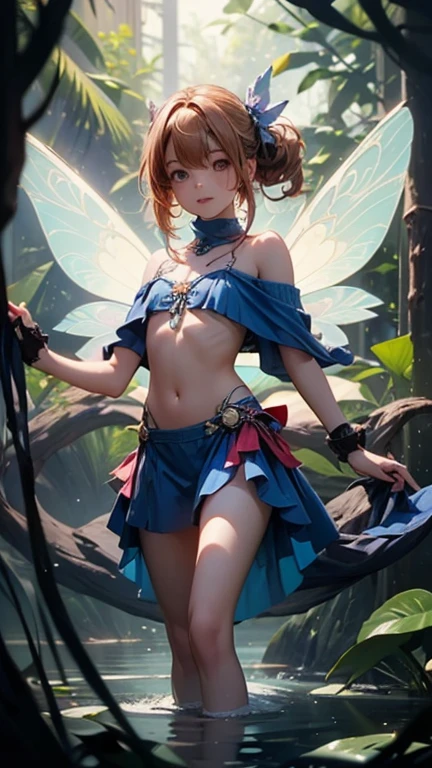  Make a picture where a beautiful fairy is bound and gagged, bound, she wearing a sheer skirt,gr3ysh33r