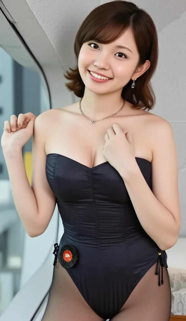 Highest resolution, 4K, Masterpiece: 1.3), A Japanese milf, Sexy: 1.1, fine eyes, Slender figure, Realistic teeth, double eyelids, full body, best quality, detailed, beauty, new year party, wear dress, background is japanese dragon