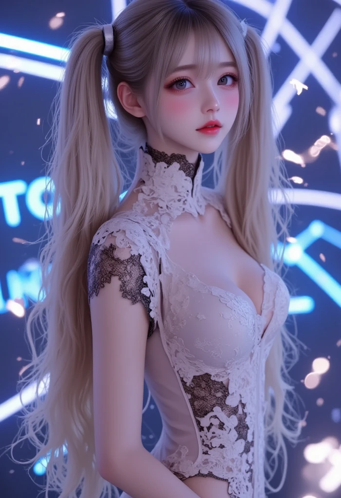 White tones,Sexy girl nipple,little body,Petite,White curly hair,from back,High floor balcony