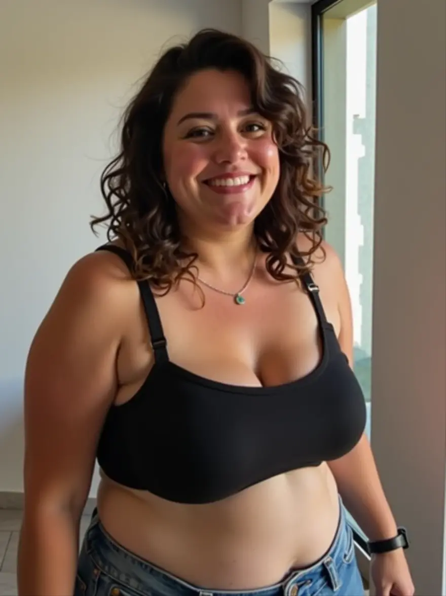 woman wearing a lingerie, brunette hair, amber eyes, long hair, hyper realistic, 4k, masterpiece, beautiful, facing the viewer, headshot, cleavage, dark lipstick, (((red))) lace bra, Big tits, huge , no clothes, sexy, cute, minimal clothes, thick, bbw, chubby stomach, thick nipples, nipple piercings, large areola, hard nipples, piercing through shirt, nipples hard through shirt, busty, major cleavage, naked, ripping through top, spilling over sides, bra too tight, giant , extra wide hips, upper body zoom in, showing off huge , fat stomach, see through top, fat bbw, large areola showing