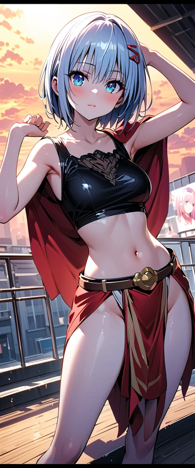[(Transparent Background: 1.5)::5],(((Masterpiece))),(((Best Quality))),(((Extremely Detailed))), Illustration, (High Resolution), High Quality, Perfect Line Art, 1 girl, tall woman: 1, long hair, incandescent red hair, bulky body, (big breasts) big ass: 1.3), thick thighs, slim waist, ripped abs: 1, rude attitude, evil smile, piercing gaze, frown , blushing, flirtatious: 1, beautiful body, beautiful fair skin, detailed skin, sexy clothes, ((short shorts. red micro bikini)), marked nipples on clothes, sexy pose, dynamic pose, one hand on her neck. one hand on the waist: 1, simple background, a paradisiacal beach