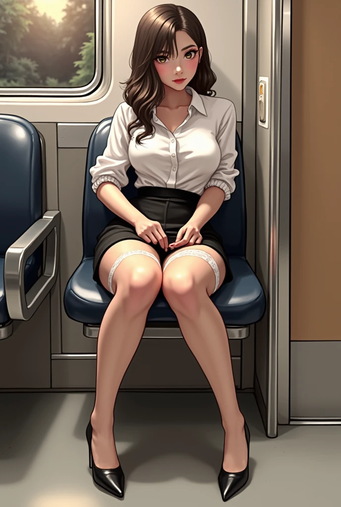 upskirt, mini skirt, , spread legs, high heels, femme fatale