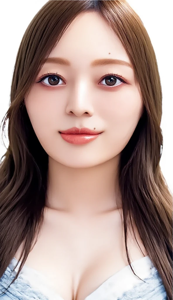 Top quality, photorealistic, 8k, high resolution, one girl, woman, (skin dent), (portrait: 0.6), gorgeous, ((cleavage, white background, bra lifted from breasts, small breasts: 1.65)), bangs (short cut brown blonde hair, partings): 1.45), looking viewer (eyes of one girl looking at viewer: 1.6), Photorealistic, (Bokeh), (Floating Hair, Closed Mouth, Smile: 1.3), Gorgeous, pureerosface_v1: 1,