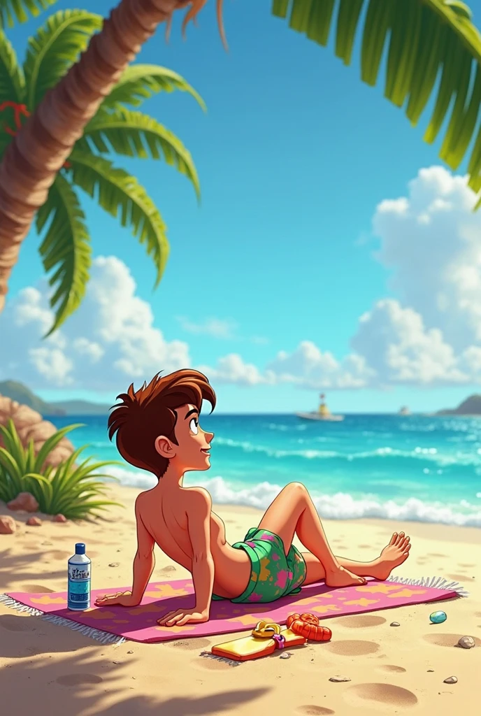 2 friends on the beach looking at the sea with cannabis sativa vegetation, add 1 glass bong between the 2 friends