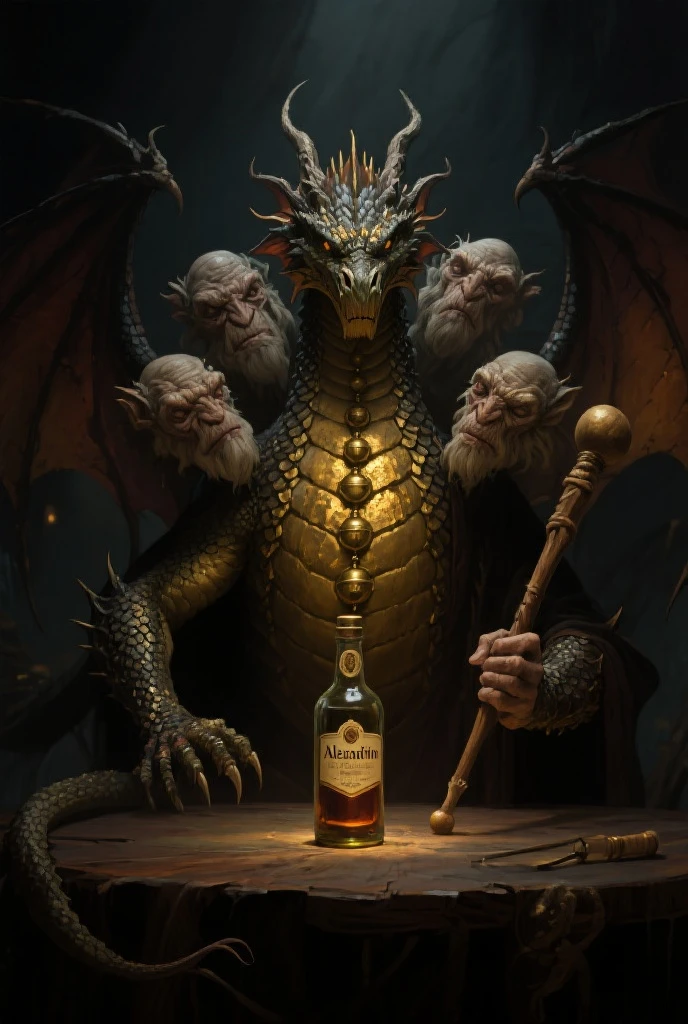 (ultra high quality) (4k) (perfect details) A Monster with a pumpkin head sitting on a throne, he is on top of a fabulous castle, the castle shines like the stars and has a beautiful color, this castle is located in a kind of paradise, a very beautiful place, however chaotic, the monster has an orange staff that has so much power that only he is capable of holding it