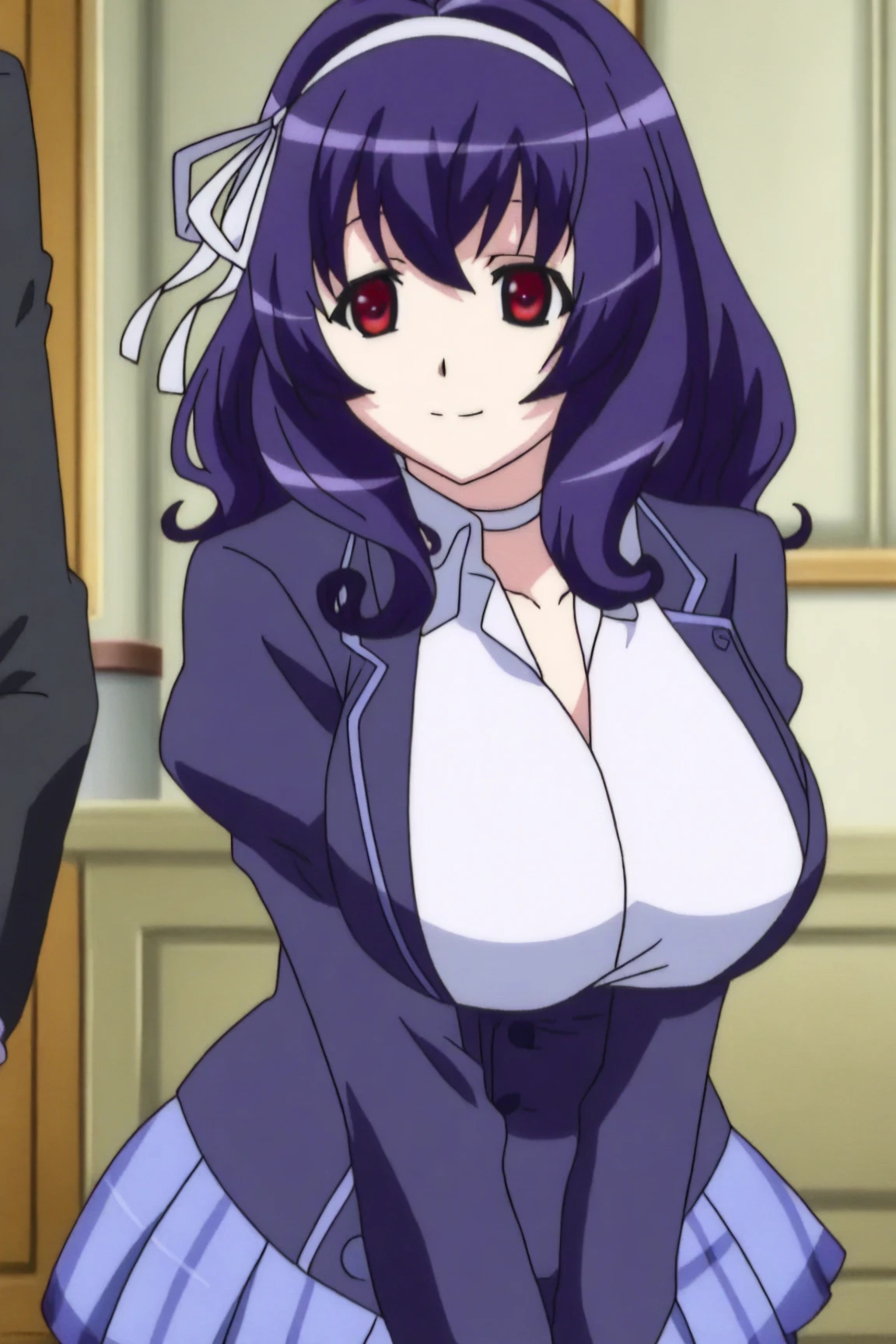 anime girl with big breastes and purple hair in a room, shalltear from overlord, big breasts!, with a large breasts, big breasts!!, oppai, seductive anime girl, breasts covered and sfw, with large breasts, shalltear bloodfallen, sfw huge breasts, ayaka genshin impact, marin kitagawa fanart, hanayamata