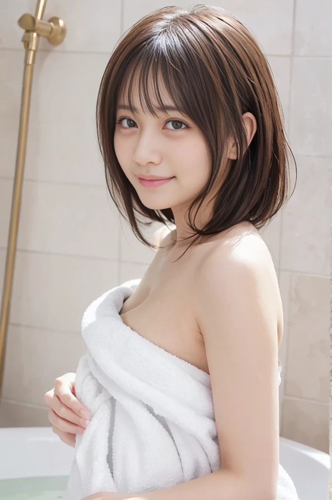 During the bath、A woman asking for sex、She looks at me with a look that says she wants to be held.、Small bust size、Sculpted body、Moistened skin with lotion、highest quality, Super detailed, cute, Childish expression, Lovely, sexy, device, Very detailed, 4K, 8k, highest quality, 超highest quality, beautiful, Genuineistic, Genuine, Morning, , beautiful light brown hair, beautiful eyes, short hair, Earrings, Light Smile, blush, Lens flare, Cowboy Shot、Completely naked、Watching the audience、looking at the camera、Sweaty、Temptation Pose、Tears and confusion、Front standing pose、Her breasts are cute、Soft and smooth skin、