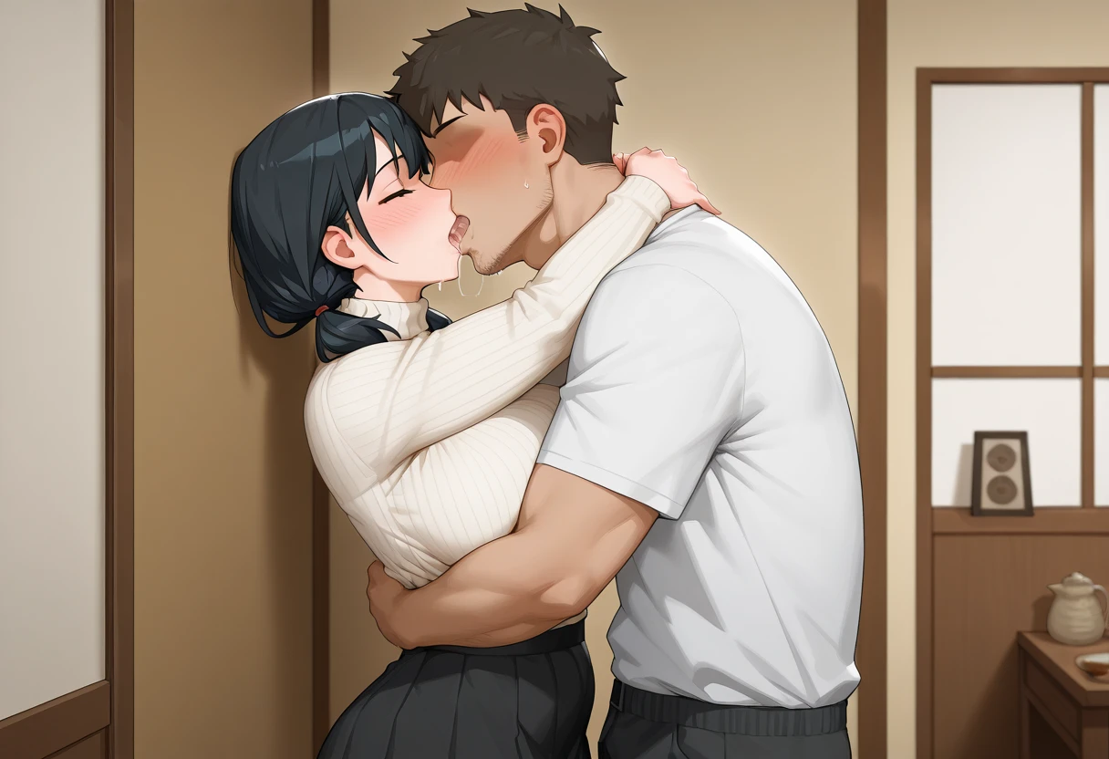 Standing, Reluctant, Running away, Refusing, Being in trouble, Being caught, Green eyes, Wearing a hot pink polo shirt, Black trousers, Adult woman wearing glasses, The exact number of fingers、Short sleeves Exact leg count、Exact number of arms、, Short hair Black hair, (blush:1), (Small breasts:1),highest quality, High resolution,Highly detailed face, Extremely detailed CG, (Perfect hands, Perfect Anatomy),Hospital, examination room, dynamic angle, forced kiss, hug, deep kiss, lots of drool, sexual harassment, humiliation, multiple men