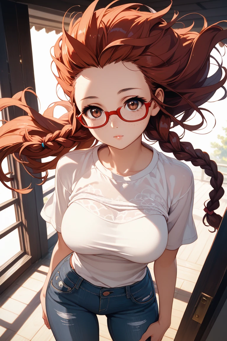 (masterpiece, best quality, ultra-detailed, library, old books), (detailed background),
BREAK (beautiful detailed face), high contrast, (best illumination, an extremely delicate and beautiful), ((cinematic light)), colorful, hyper detail, dramatic light, intricate details, (1girl, solo, tank top, medium breasts, underboob, shirt lift),
BREAK mari makinami, blue eyes, brown hair, glasses, headband, twintails,
BREAK dress shirt, pantyhose, plaid, plaid skirt, school uniform, shirt, skirt, <lora:marimakinamitest:1>
