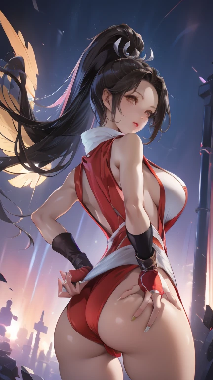 (Realistic:1.3), (masterpiece:1.2), (photoRealistic:1.2), (highest quality), (Detailed skin:1.3), (Intricate details), Reduces light reflections, 1 woman, 19 years old, Detailed skin texture, (blush:0.6), Scattered beneath the surface, smile, (Black Hair), underlayer of hair is black, (Straight Hair), medium Long Hair, (Calm hair), bangs, Hair between the eyes, Hair volume is low, Sparkling blue eyes, Lens Eye, Light reflection in the eyes, Symmetrical eyes, looking at the camera, a hair ornaments (wearing Red Chinese Dress), Slit is only on the one side, ((Red Chinese Dress)), length of skirt is for knees, Only two arms, Five fingers, Two joints in the fingers, barefoot, Depict the whole body, (from behind), In the forest, ((Do not hide the crotch)), (black thong pantiy), ((Show her anal)), Do not mix clothes and panties, Panties partially removed, (((Show your back))), Show your ass, (((Flip up the skirt))), Photographing panty strings, Sideboob, nature light, Grab her hip with both hands