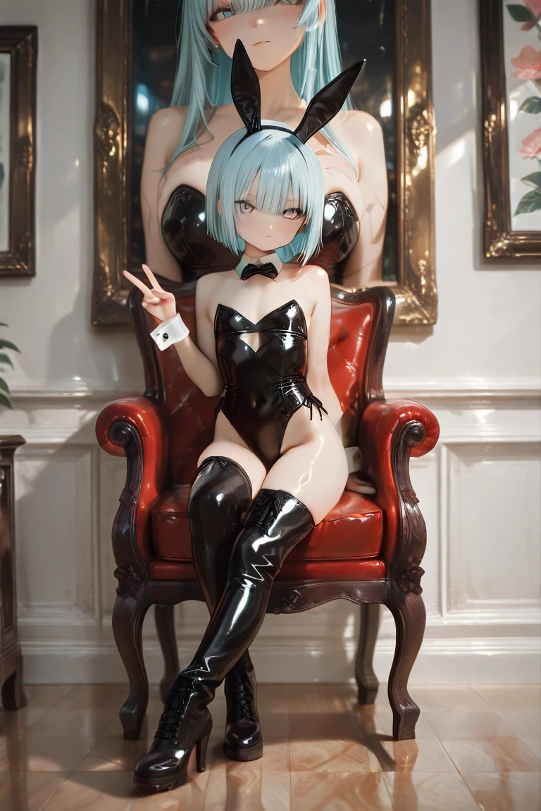 (((Yankee sitting)))、(((Poop sitting)))、(((open legs:1.8)))、(((Wide-open legsでしゃがむ)))、(((Squat with your legs spread in an M-shape)))、BDSM、Queen、mistress、(((One girl)))、solo:1.8、(((Black latex elbow gloves:1.4 )))、(((Black latex corset dress:1.4)))、(((The corset dress is decorated with beautiful lace.)))、(((Corset dress with shoulder straps)))、(((Black latex tight mini skirt:1.4)))、(((Black Thigh Boots)))、(((Black fishnet stockings:1.2 )))、(((Stiletto heels:1.4)))、(((Black latex panties)))、(((Black latex bra)))、(((Black leather collar)))、(((Sexy pose:1.4 )))、Wide-open legs:1.2、(((Erotic)))、(((Cowboy Shot)))、Close-up、anime, High resolution, Soft Light, ((Highest quality)), ((masterpiece)), (Familiar), Anatomically perfect body、Two arms with perfect anatomy、Two perfectly anatomical legs、Perfect Fingers、Rem, Blue Hair, Hair above one eye, 1 Girl、Gazing at the audience、Contempt、(((smirk:1.1)))、(((blush)))