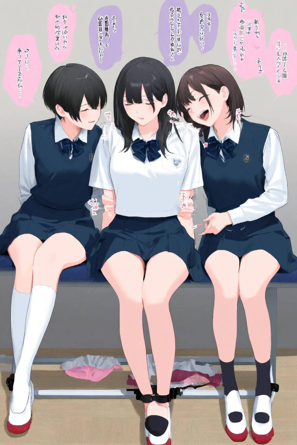 best quality,ultra-detailed,high resolution,newest,uncensored,nsfw,1girl,thighhighs,large breasts,sweat,steam,school_uniform,white_shirt,rikka takarada,black hair,blue eyes,long hair,lips,,white cardigan,mini_skirt,pleated skirt,private room,on the chair,chair,girl trembling with sexual climax,embarrassed,orgasm,,aroused,,clenched teeth,covering own eyes,covering face,lifted by self,spread legs,big black dildo,straddling,sitting,masturbation,multiple views,