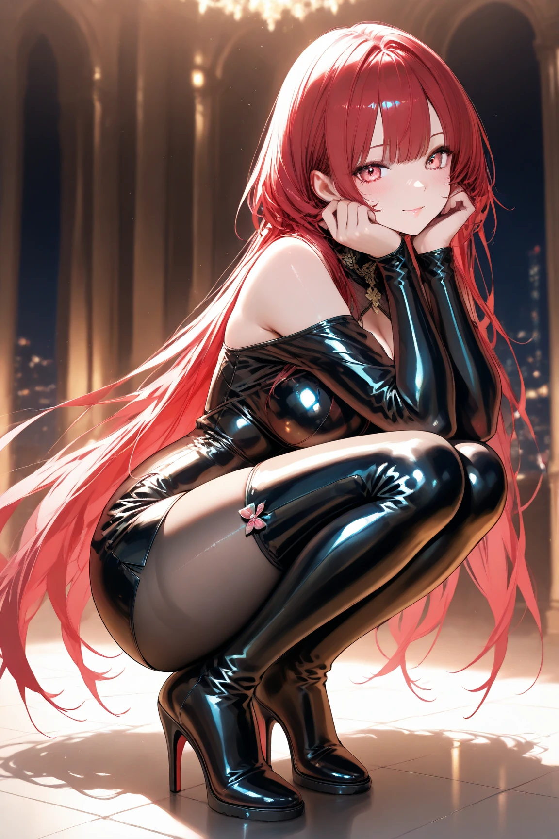 best quality, insanely detailed, nino nakano, breasts, blush, looking at viewer, cheerful eyes, arousal, long sleeve leotard, highleg leotard, athletic leotard, tight leotard, pussy, full body, spread legs, masturbation, nsfw, roof top background, airwalking, pussy line
