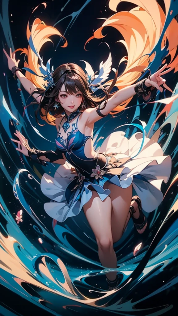 (Realistic:1.3), (photoRealistic:1.2), (highest quality), (Detailed skin:1.3), (Intricate details), One girl, 19 years old, Detailed skin texture, (blush:0.6), Scattered beneath the surface, smile, Black Hair, Straight Hair, Long Hair, bangs, Hair between the eyes, Hair volume is low, Sparkling blue eyes, Lens Eye, Light reflection in the eyes, Symmetrical eyes, looking at the camera, hair ornaments, Close-fitting clothing, Wearing edgJF_China dress, Side slits, (China dress), Floral prints, Two arms, Five fingers, Two joints in the fingers, Fingers are roughly parallel, barefoot, Depict the whole body. ((Study)), lean back, The left leg is hidden by the clothes, POV underfront, White panties, Open your legs, Pull up your skirt, Showing panties