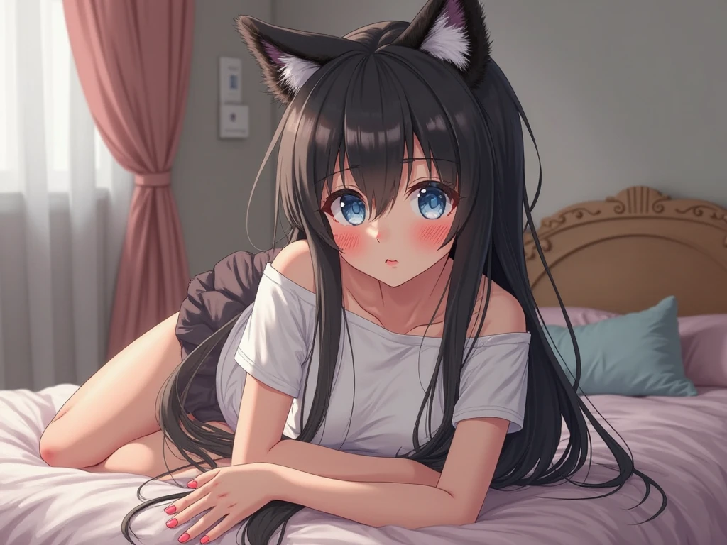 girl lying on stomach on bed, bent over, absurdly long black hair blunt bangs, closed eyes, cat ears, chestnut mouth, large breast, loose cow print bikini, night dim room, drooling, trembling, Heavy breathing, spoken heart, cross-section of veiny penis in (Vaginal Uterus:1.2) cum,masterpiece, best quality, ultra-detailed hyper-realistic, muted light color, vintage retro bleed watercolor gradiation portrait, perfect composition, intricate details, soft focus, light diffusion, high resolution, girl lying on stomach on bed, bent over, absurdly long black hair blunt bangs, closed eyes, cat ears, chestnut mouth, large breast, loose cow print bikini, night dim room, drooling, trembling, Heavy breathing, spoken heart, cross-section of veiny penis in (Vaginal Uterus:1.2) cum, masterpiece, best quality, vivid light color, Vector Art, 2D flat, simple shapes, professional graphic, flat color, Sleek design