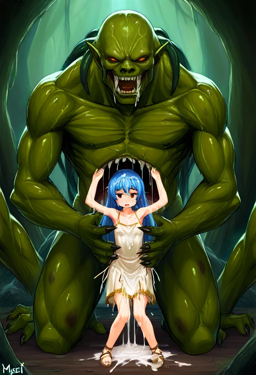 ((highest quality)), ((masterpiece)), (detailed), (Perfect Face)、(The woman is Princess Leona, with long, straight light brown hair, a slender figure but normal breasts, a gentle smile, and is naked and being carried in a princess carry by a deformed male alien, who is holding her all over, touching her, caressing her, and giving her deep kisses while having sex. The woman is being carried in a princess carry and having sex, and then happily hugs the deformed alien and gives him a deep kiss.)、A woman and a strange alien are in an alien nest、The woman is covered in alien bodily fluids and a huge amount of semen is overflowing from her pussy.、The woman has alien reproductive organs in her vagina and the woman who ejaculates is pregnant.
