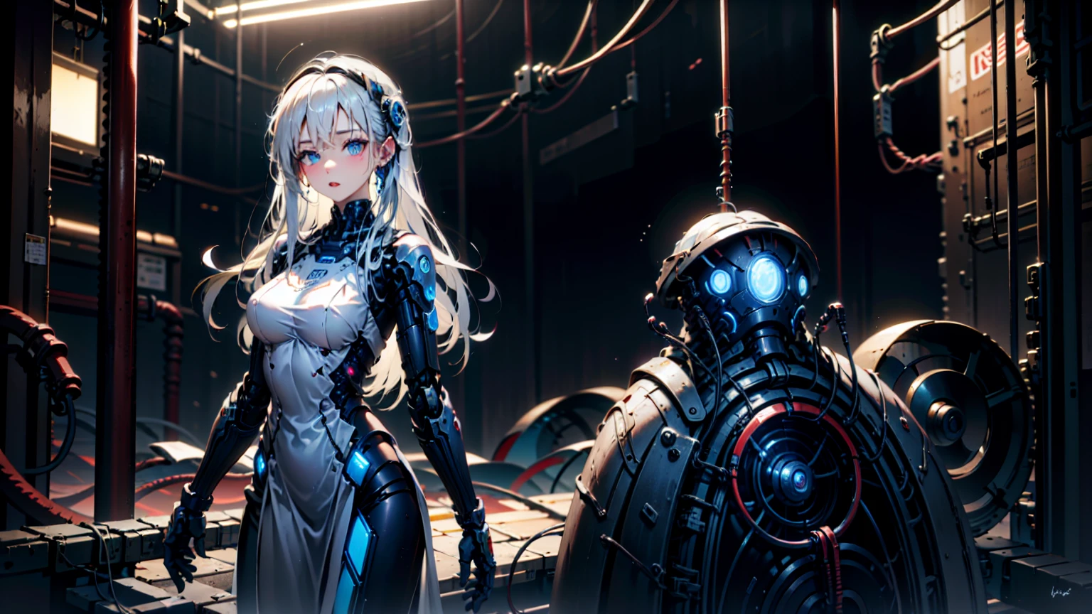 delicated face、20-year-old KPOP idol cyborg girl、(Carbon Fiber Cyborg Body)、Carbon fiber body、{{twin-tail hair}}、(huge tit:1.4)、(mechanical joint)、bangss、Charming curves、Middle of the pelvis、((abandoned factory))、glistning skin、((Pafia Leola))、(highleg、Spread Leg、camel's toe、cammel toe、vulvashaped:1.25)、(cyberpunked、SF:1.2)、([[glowing neon]]、(Full Body Pose)、Standing Pose、(8k、RAW Photography、top-quality、 ​masterpiece: 1.45)、(NSFW:1.2)、(((deep in the night)))、(((dark)))