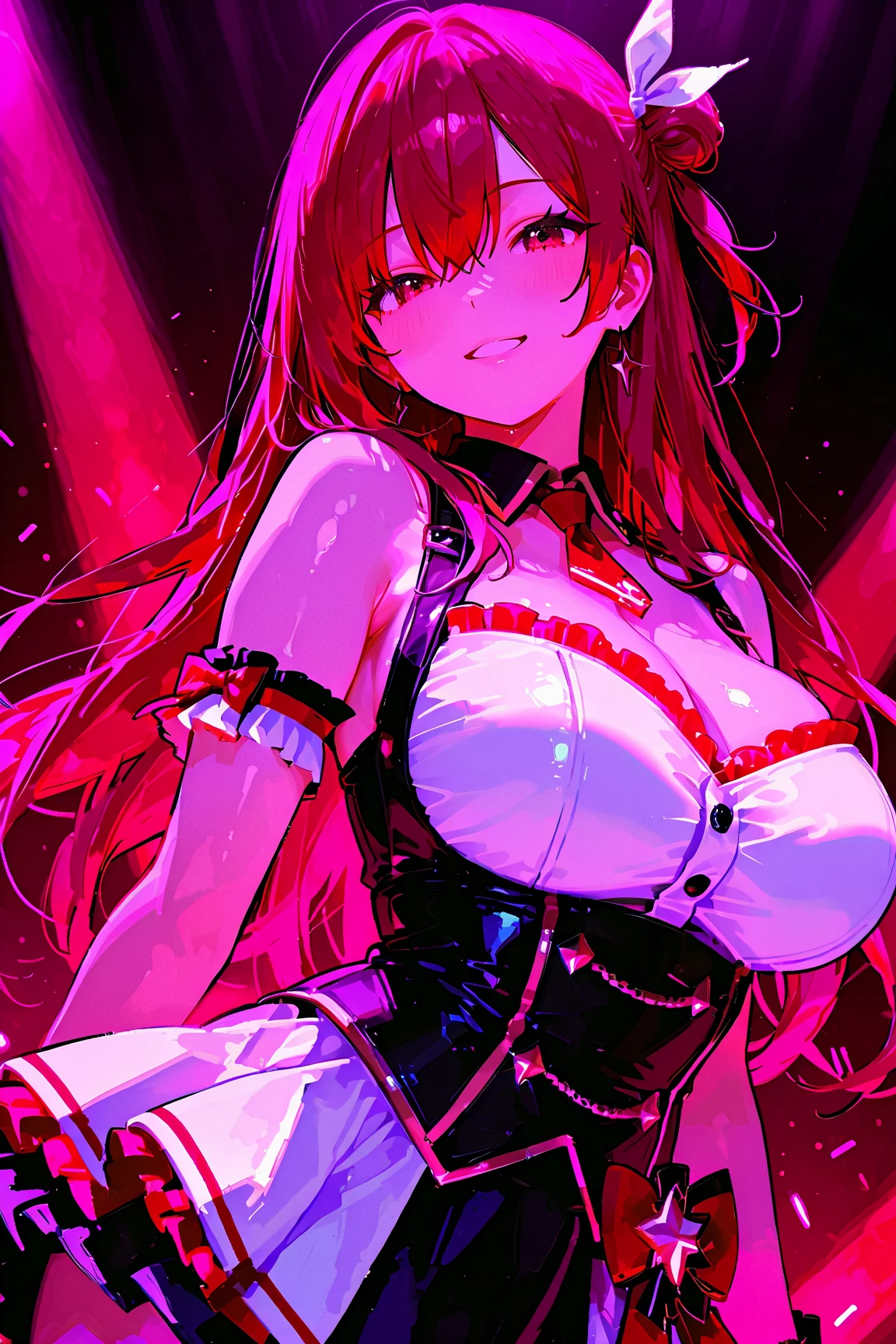 ((Highest quality、、masterpiece:1.3)), Upper Body、Long legs、Sharp focus:1.2, Beautiful woman with perfect figure:1.4、(Smiling:1.2), double eyelid、30-year-old female、Sexy pose、((((Close your mouth、One Woman、ボディコンスーツ、Luxury hotel lounge))))、(((((Hands on the side of the body)))))