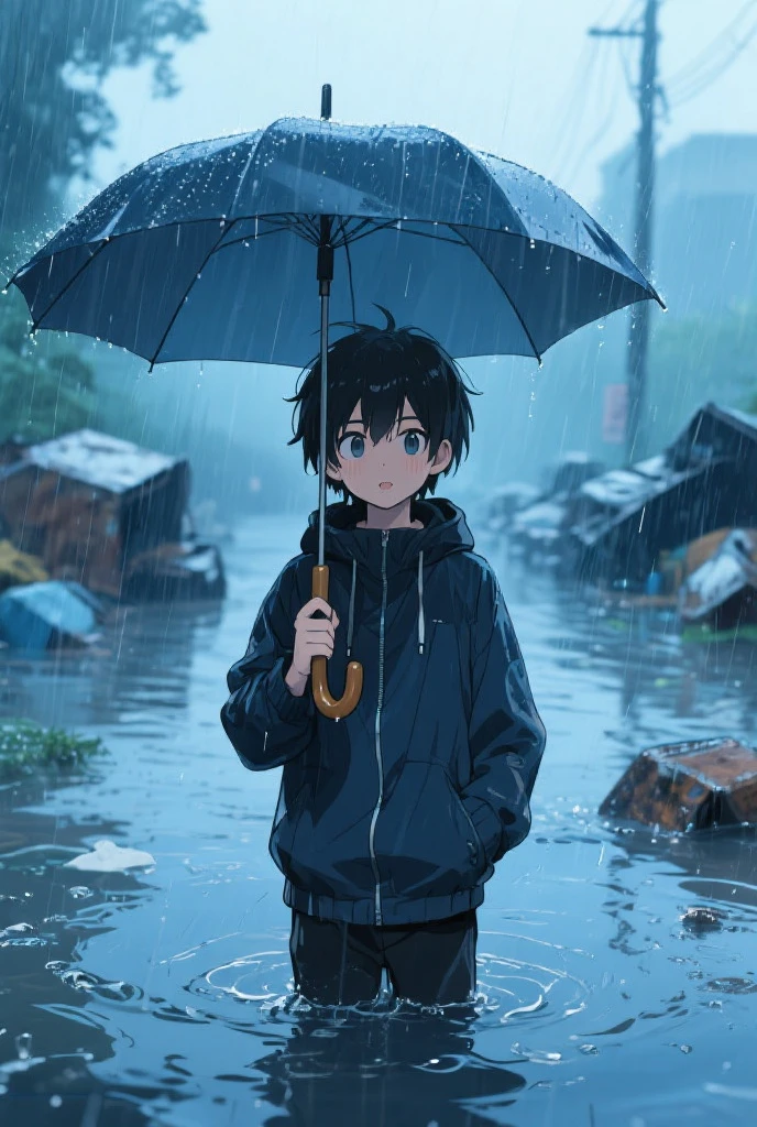 Children playing in rain ,full hd quality,full details of rain fall, wearing halfpant and long tshirt,sky is very cloudy 