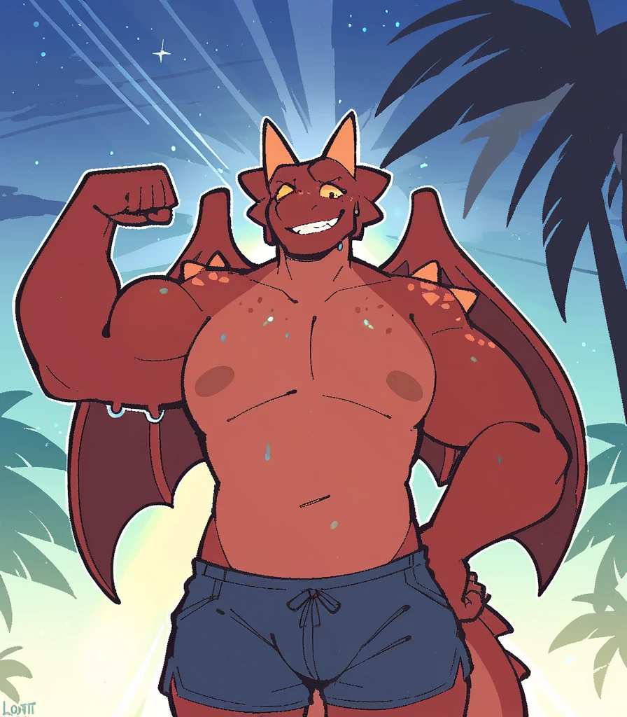 Black night fury dragon showing bulge in a tight latex speedo