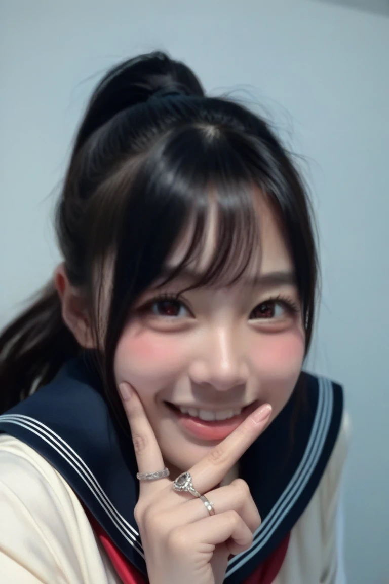 Top Quality, Masterpiece, Super High Resolution, (Photorealistic:1.4), Highly Detailed, Professional Lighting Smile, Masterpiece, Top Quality, (Low Angle), Low Angle, Shot from the Floor, ((Super Detailed Face, Detailed Lips, Squinting, Double Eyelid), ((One Girl)), Top, (Japanese Girl_Woman:1.1) Japanese girl, Junior high school student, Sailor suit on upper body, Sailor suit, Female genitalia visible, Legs spread wide, Cunt overflowing with love juice, White fluid flowing from cunt, Female genitalia wet and shiny, (Attractive Japanese women pictures), Female genitalia fully visible, Showing off skin, Embarrassed expression, (Japanese girl_woman:1.1) Blushing, Aww face, Open mouth wide, Ecstasy, Sticking out tongue, Sexual expression, Spreading legs wide, (((spreading vaginal vestibule with fingers to show))),,Vagina fully visible, ((only one person)),,Vagina fully visible, Very much pubic hair, Pubic hair is black, (((your )))), ((crotch open)),,female genitalia fully visible, ((one person)), very detailed, octane rendering, legs open, crouching, female genitalia exposed, semen on cunt, vibrator in cunt, girl holding vibrator