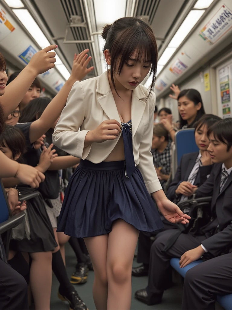 (nsfw:5)、(Molester:2)、(shy:2)、(Many middle-aged men touching women:5)、(Very crowded train:3)、(A lot of people are standing:5)、(Panties are visible:6)、(Panty shot:5)、(Sailor suit:5)、(whole body)、(Very short micro mini skirt:5)、(Bottomless)、Japanese beautiful girl、18 year old beauty、blonde、bangs、Brown eyes、Perfect figure、Slim figure、Transparency、Gloss、The most beautiful breasts、Big Breasts、(Blushing:3)、Hirotake、Burning Body、(in the train:5)、(crowd:5)、(20 girls 20 boys:5)、(Seen in many galleries:5)、Beautiful feet、Strong sunlight、Wet crotch、Wet genitals、actress、Nogizaka Idol、Korean Idol、Wet crotch、Peeing、Wet crotch、Wet inner thighs,