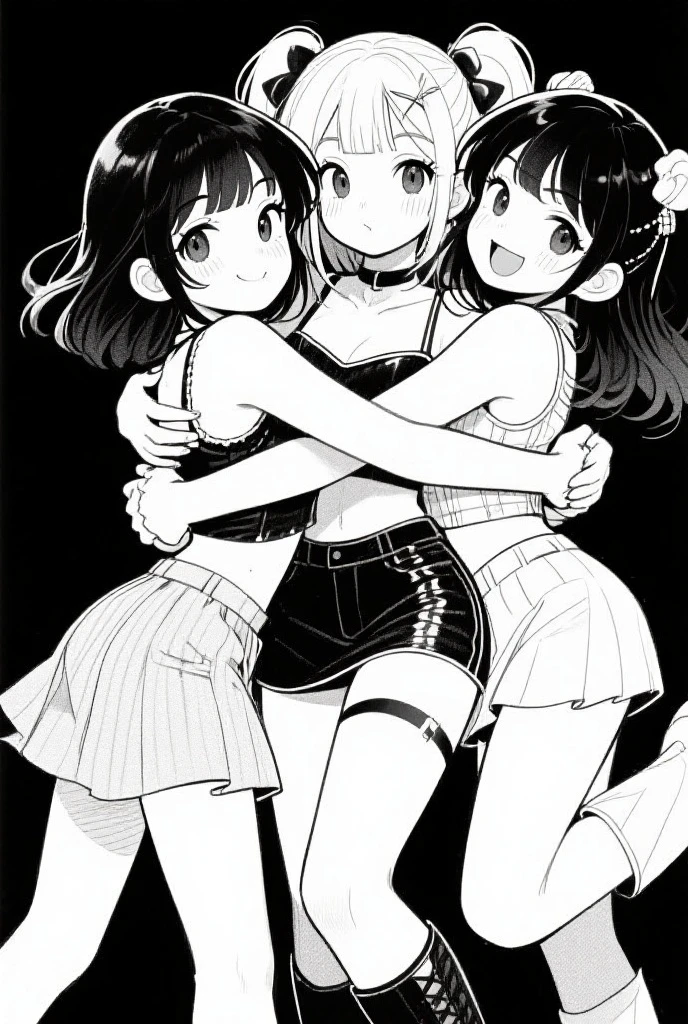 (superflat, flat shading, flat colors:1.1),(magazine cover), (multiple girls), illustrations, loli, petite, naked, smile, overknee socks, volumetric lighting, soft light, bright, neon, vibrant colors