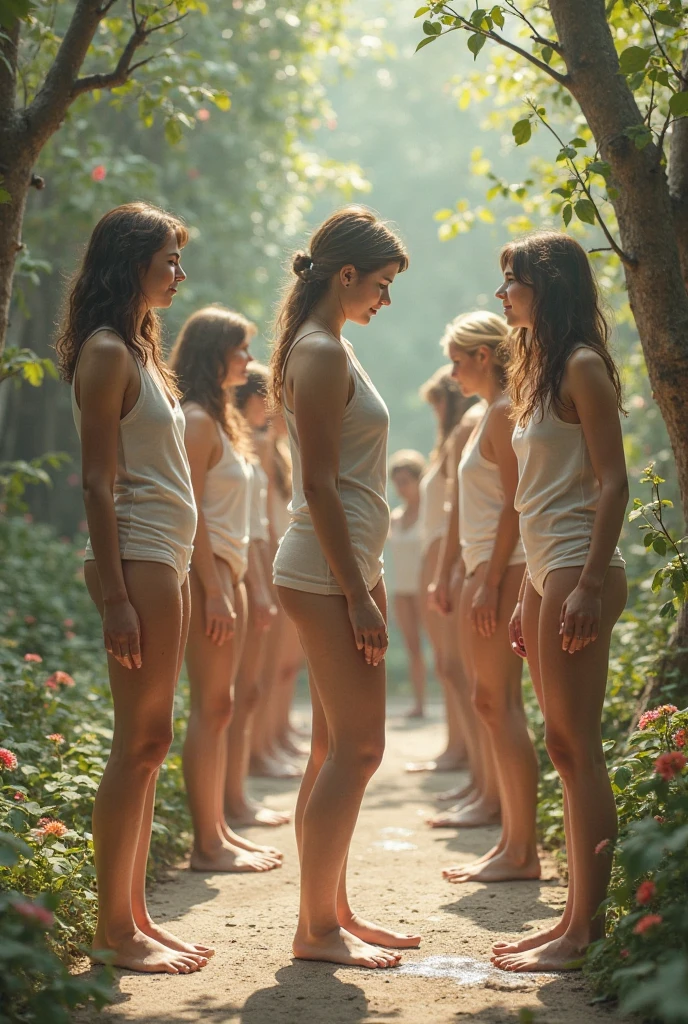 a nudist walk through the mountais with 13-years-old girls, beautiful legs, barefoot