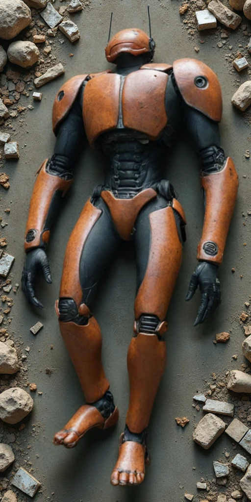 Shirtless Robot Man (With Leather Shoes and Pants, Laying down on the floor , Shut Down, Not Working, Dead, malfunction and Damaged, broken)