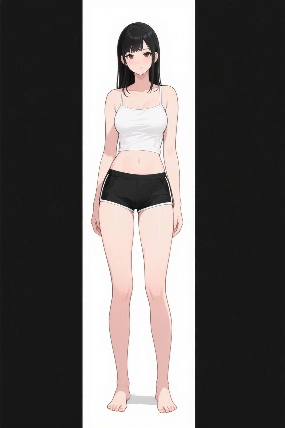 (masterpiece, 8k, Highest quality, Very detailed, One mature woman), (Consistent personality, same characters), (Brown Hair,Medium Hair,Pale grey eyes), (Very detailed顔と肌の質感, fine grain), smile, Slender figure, Cleavage,alone,Thighs,Thin legs,Belly button and beautiful legs, (Attractive office lady), White Background,White tank top,Black lace panties, 魅惑的なsmile, (Multiple Views, Multiple Angles), Side view, Front view, look up, Looking down, Rear View, 20-degree head view