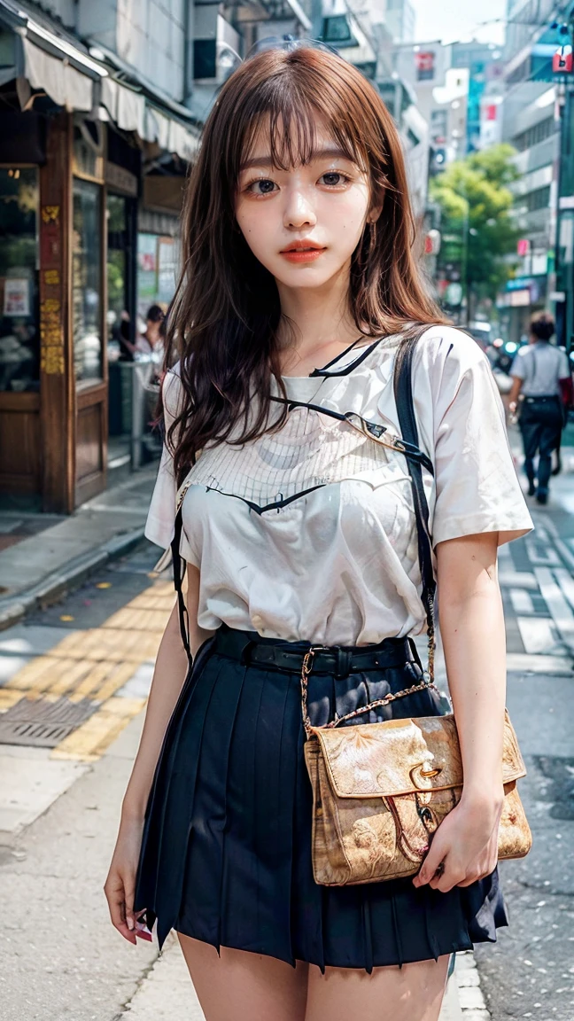 solo , 1girl , shirt hiphop styes , mid breast , skirt hiphop styes