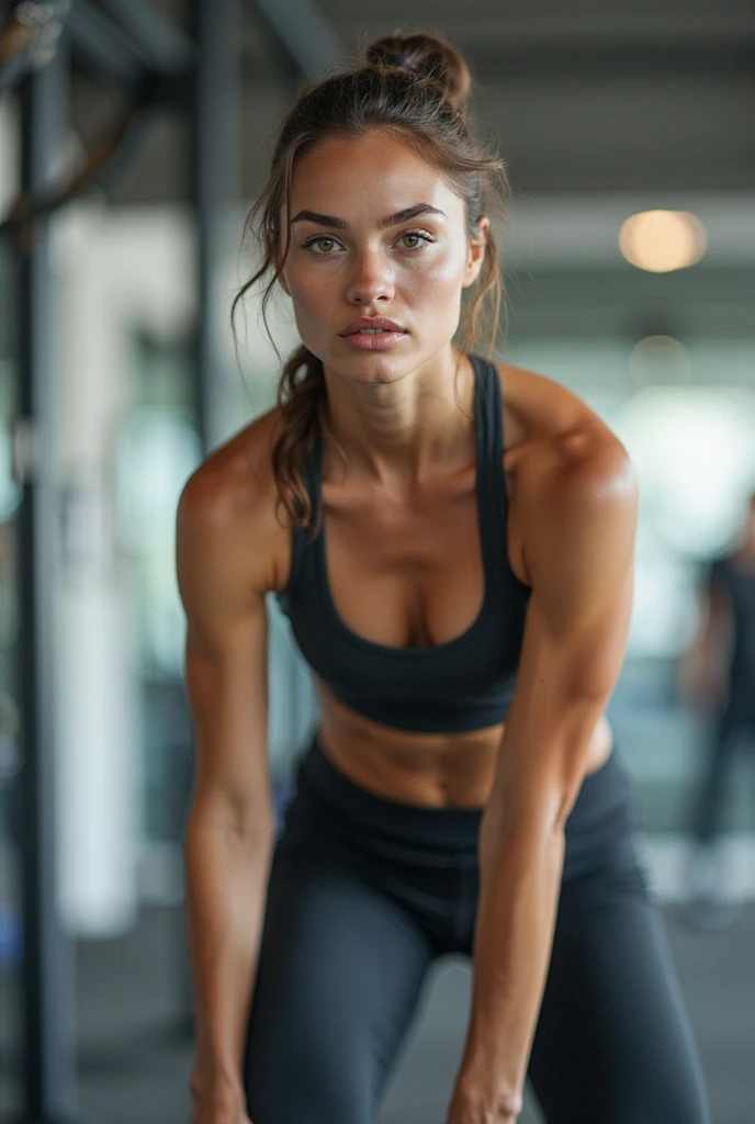 Girl at the gym
Very sweaty and doing squats