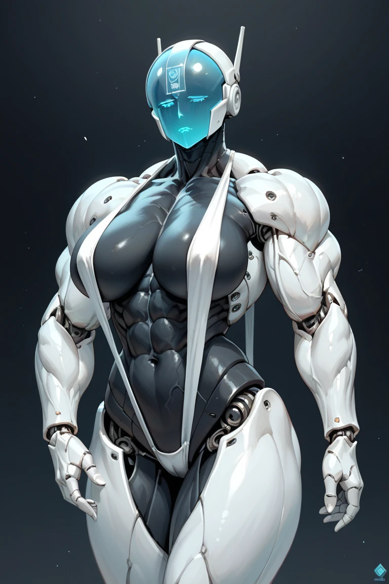 8k ((view from behind:1.4)) (large eyes:1.3), defined cheekbones, looking back, ((the pit style:1.4))((bubblebutt:1.4))((woman has no face, ((sleek chrome bodysuit:1.6)) (detailed face:1.5), lightblue skin,(puffy lips:1.5) (lightblue skin:1.6), (bald woman:1.7), (skinhead) ((stands confident)),(Muscular:1.3), ((gigantic breasts:1.5)) ((back view:1.2)), )highly detailed, majestic, digital photography, art by artgerm and ruan jia and greg rutkowski, ((metal shoulder pads)), (masterpiece), sidelighting, intricate details, black and blue color palette
