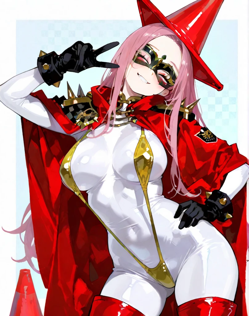 masterpiece, best quality,eye mask, mature female, pink hair, hood, open clothes, nsfw, anime screencap,