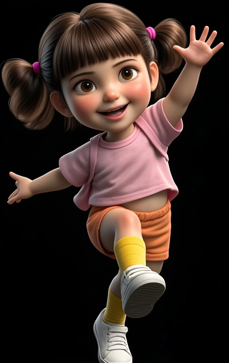 3d disney pixar poster of an 8 year old medium brown hair girl playing ball