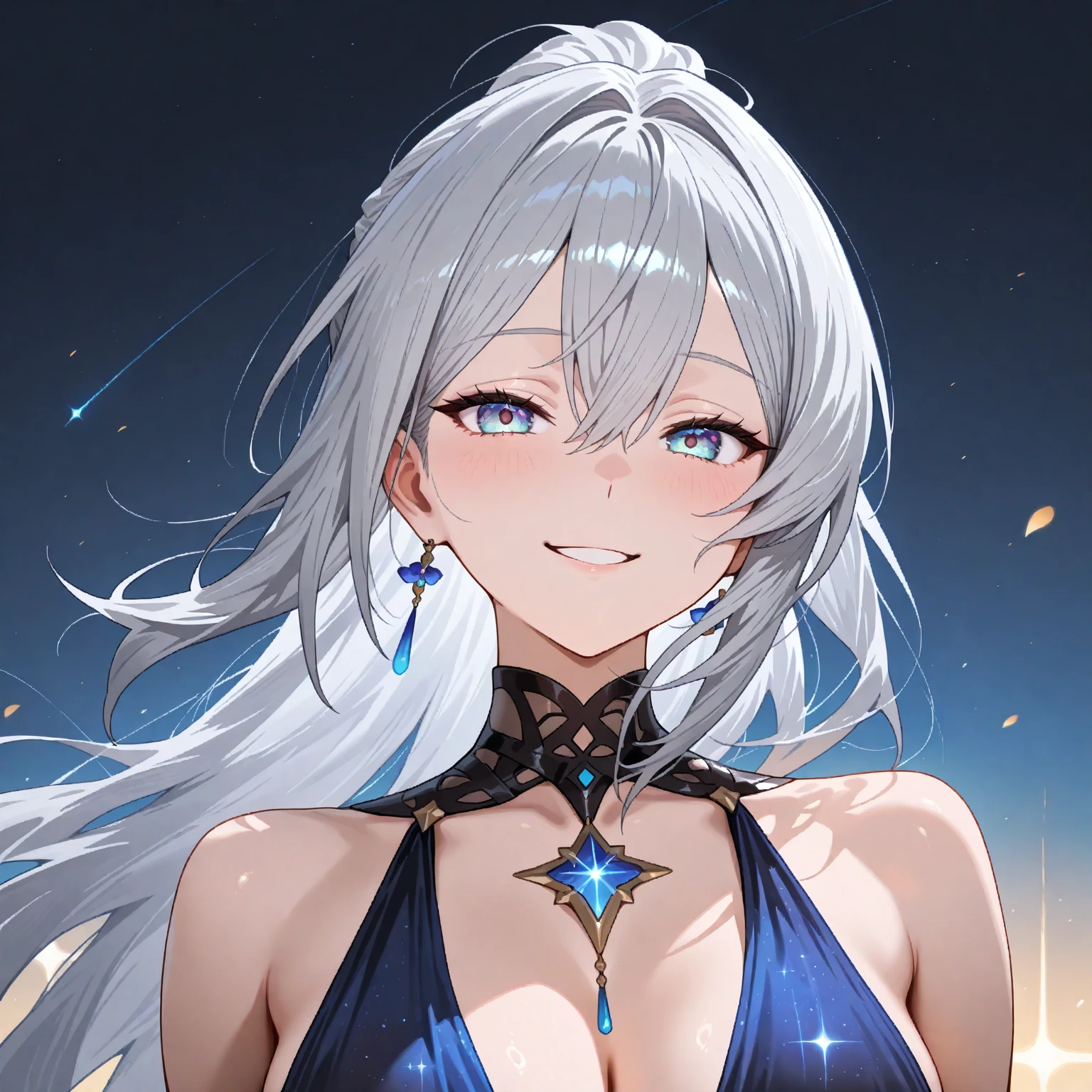 Bronya Peak, 1 Girl, Solitary, jewelry, earrings, Long hair, Gray hair, Bangs, Drilling hair, Bare shoulders, Gray eyes, thigh boots, High Leg Raise, Hair between the eyes, boots, Elbow gloves,sleeveless, Black gloves, Double Diamond, belt, leggings, White Dress, breast, bigbreast, Black footwear, Long sleeve, (masterpiece:1.2, best quality), (Delicate and beautiful eyes: 1.2), (Detailed background,Dark Fantasy), (Beautiful and delicate face), High contrast, (Optimal lighting, extremely delicate and beautiful), ((Movie Lighting)), rich and colorful, Ultra Detail, Dramatic lighting, Intricate details, (sharp face Hair between the eyes,Dynamic Angle), Black light swirling around the character, Depth of Field,Black light particles,(shattered glass),Magic Circle,